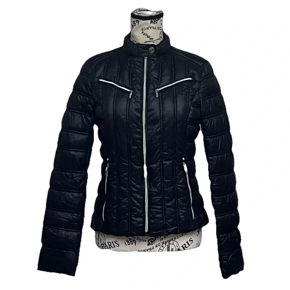 Laundry by Shelli Segal Moto Biker Jacket Black Puffer Goth Grunge Rock Emo M - Picture 2 of 11